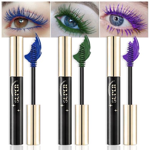 3 Color Colored Mascara for Eyelashes Set,Colorful Waterproof Mascara for eyelashes Long lasting Charming Voluminous Mascara for Women Cruelty Free Vegan Eye Makeup(Blue &Green &Purple)