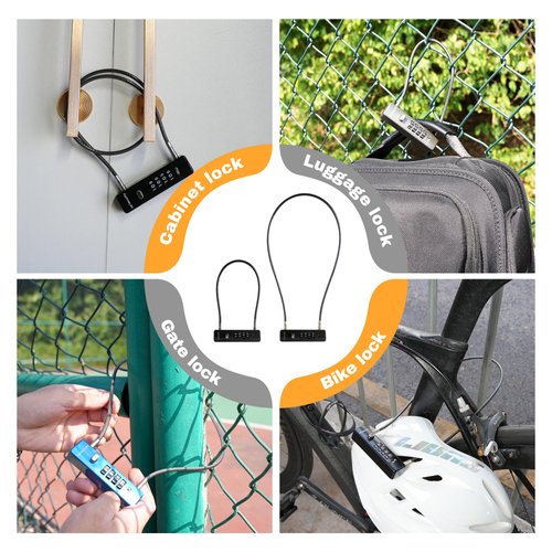 UP Security Cable Lock with Combination Lock, Storage Containers and Outdoor Gear, Helmet Scooter Bike Locks, Heavy Duty Anti Theft, Combo Gate Locks for Fence Locker (Gray, 12-inch (30cm) Cable)