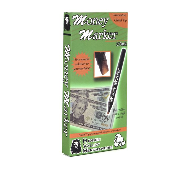 HVM Money Marker (5 Counterfeit Pens) - Counterfeit Bill Detector Pen with Upgraded Chisel Tip - Detect Fake Counterfit Bills, Universal False Currency Pen Detector Pack
