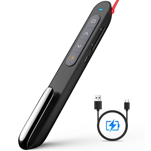 Norwii N76 Presentation Clicker, PowerPoint Clicker with Laser Pointer, Laser Pointer for Presentations, Wireless Presentation Remote, Presenter Clicker Wireless Rechargeable - Black