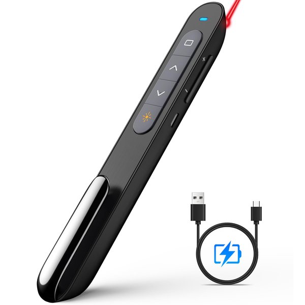 Norwii N76 Presentation Clicker, PowerPoint Clicker with Laser Pointer, Laser Pointer for Presentations, Wireless Presentation Remote, Presenter Clicker Wireless Rechargeable - Black