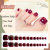 RODAKY Press on Toenails for Women Red Rhinestone False Nail for Toe Full Cover Fake Toenail Fashion Nails Artifical Toenails Acrylic Foot Nail Tips 24Pcs
