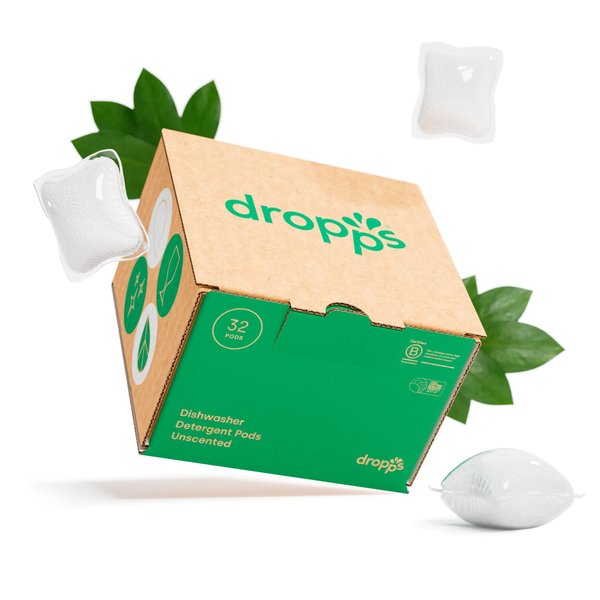Dropps Dishwasher Detergent Pods: Unscented | 32 Count | Cuts Grease & Fights Stuck On Food | For Sparkling Glassware & Dishes | Low Waste Packaging