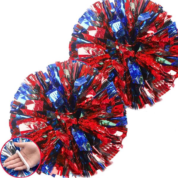 We Moment Blue and Red 12in Cheerleading pom poms Metallic Foil Cheerleading Poms 2pcs