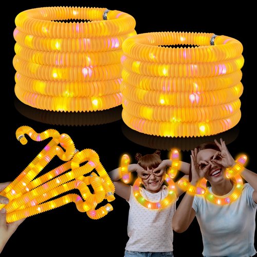 Kannove Light Up Glow Necklaces Bracelets Party Favors Gifts Accessories for Toddlers, 12 PCS Orange Glow Sticks Pop Tubes for kids,Glow New Year Eve Birthday Camping Party Decorations for Boys Girl