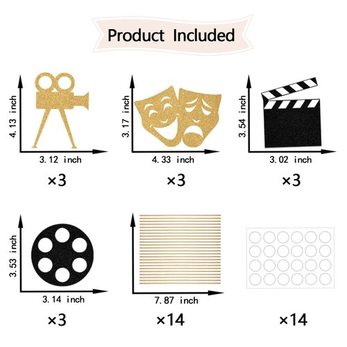 Theatrical Mask Centerpiece Sticks, Comedy Movie Night Theme Party Decorations, Film Festival Theme Birthday Party Decoration, Hollywood theme Movie Party Table Supplies 12 Pieces Gold Black