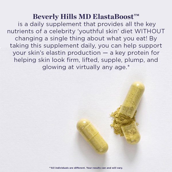 Beverly Hills MD Elastaboost Dietary Supplements for Aging Skin- Elastin Supporting Formula for Lifted, Firmer, Skin w/Hydrolyzed Elastin, Hyaluronic Acid, Vitamin C, Phytoceramides (60 Capsules)