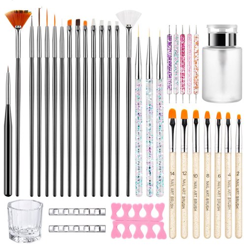 UNI-RHYTHM Nail Art Tools Kit, 8 kinds nail art brush Set with Hand Tools and Accessories for Manicure, including 36pcs in total (RHYTHM-0024C)