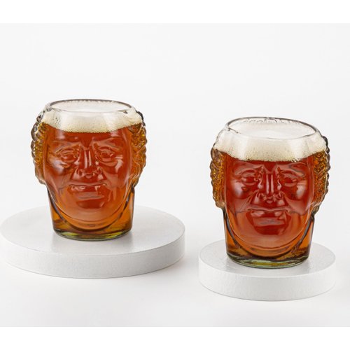 Habitage Upcycled Old Monk Face Glasses Set of 2 | Eco-friendly Glassware handcrafted from Rum bottles | Ideal for Rum, Whiskey, Gin, Juices, Smoothies, Cocktails | Great for Gifting