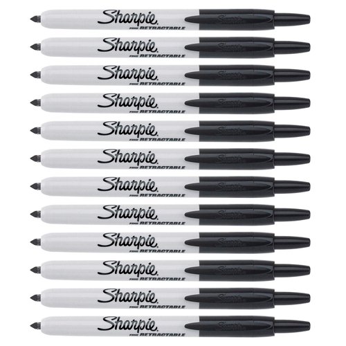 Sharpie Retractable Fine Point Permanent Marker - Black (Pack of 12)