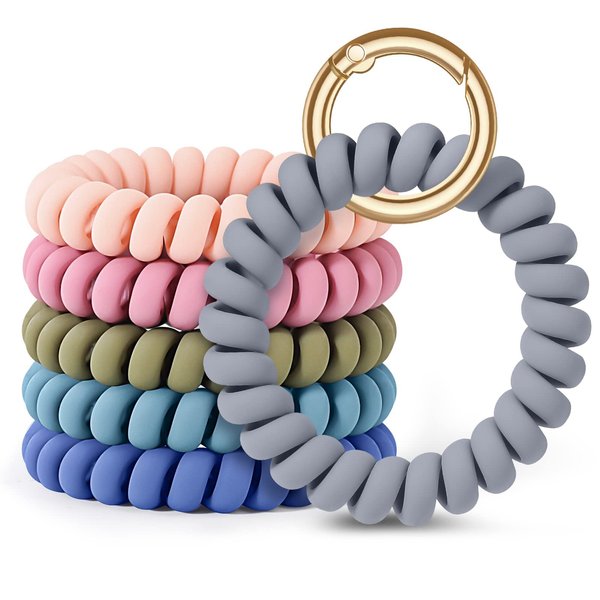 LGEGE 6PCS Stretchable Wristband Wristlet Keychain Wrist Key Chain Wristlet,Spring Flexible Spiral Wrist Coil ​Wrist Key Holder Key Ring for Sauna Gym Pool ID Badge and Outdoor Sports