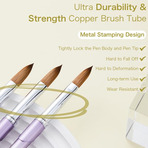 Shine Chance 6Pcs Acrylic Nail Brushes Set, Kolinsky Acrylic Nail Art Brush, Art Design & Polish Mistake Cleaning Manicure Tools for Women Acrylic Application (Size 2 6 8 12 14 16)