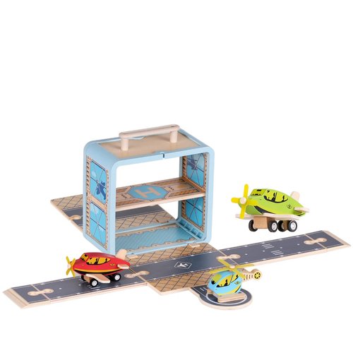 UDEAS Wooden Construction Set Toys Airfield Road Toys with Airplane Blocks Storage Toys for Kids Age 3+