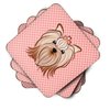 Carolines Treasures Checkerboard Pink Yorkie Yorkishire Terrier Foam Coaster Set of 4 3 1/2 x 3 1/2 multicolor