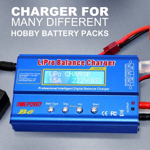 B6 Lipo Battery Balance Charger 80W 6A Discharger for NiMH/NiCd (1-15S) LiPo/Li-ion/Life Battery (1-6S) RC Hobby Batteries Balance Charger with AC Power Supply