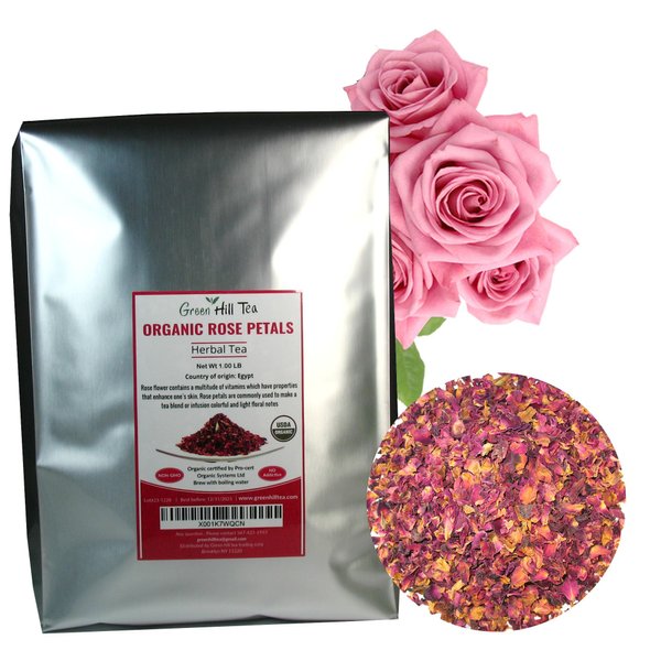 Organic Rose Flower Rose Petals Tea caffeine free herbal tea (Rose Flower Buds and Petals organic 1 LB)
