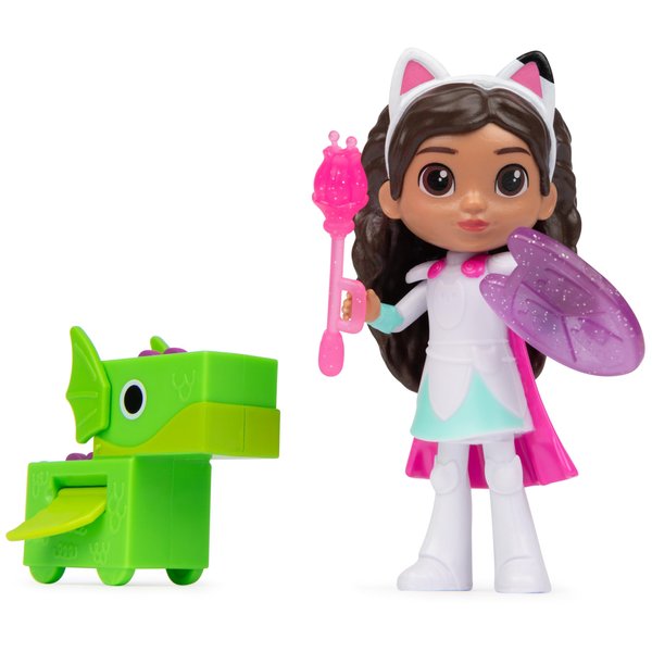 Gabby's Dollhouse, Knight Gabby Toy Figure Set with Surprise Toy and Mini Dragon Pal, Kids Toys for Girls & Boys Ages 3 and Up