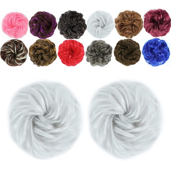 Liliyab Messy Hair Bun Hair Piece 2Pcs Curly Bun Hair Piece Messy Buns Hair Piece Hair Buns Hair Piece Hair Bun Extension Fake hair scrunchie（Light Gray）