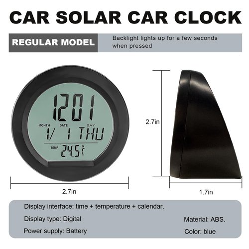 FSTURIOS Car Digital Thermometer Clock, Dashboard Clock with Backlight Fahrenheit Celsius Temperature Display, Mini Adhesive 24 Hour Format Time Clock Calendar for Car Truck Home