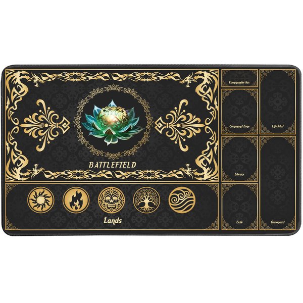 PROMAXIBINDER MTG Playmat with Magic Zones, 24x14in Playmat for Magic The Gathering, Commander Card Game Battles, Durable & Stain-Resistant Duel Mat for Beginners & Pros, Non-Slip, Soft Surface, Black