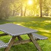 KENOBEE Picnic Table and Bench Fitted Tablecloth Cover, 3-Piece Set, Flannel Backing Elastic Edge Waterproof Wipeable Plastic Cover Vinyl Tablecloth for Home Goods Indoor Outdoor Patio, Black-White
