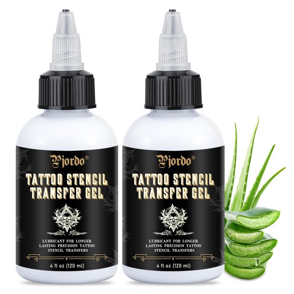 Pjordo 2PCS Tattoo Stencil Transfer Gel Solution, 8oz Tattoo Stencil Gel for Transfer Stickers Paper, Tattoo Transfer Gel for Clean, Dark Stencils, No Smear, Long Lasting, Tattoo Supplies Accessories