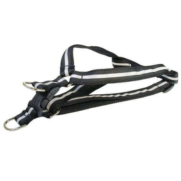 Small Reflective Black Dog Harness: 5/8" wide, Adjusts 15-21" - Made in USA.