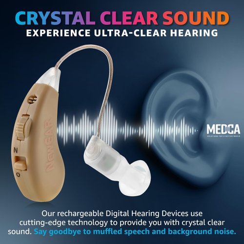 Digital Hearing Amplifier - Rechargeable Behind the Ear Personal Hearing Enhancement Sound Amplifier Pair, BTE Digital Hearing Amplifier with USB Charging Dock by MEDca
