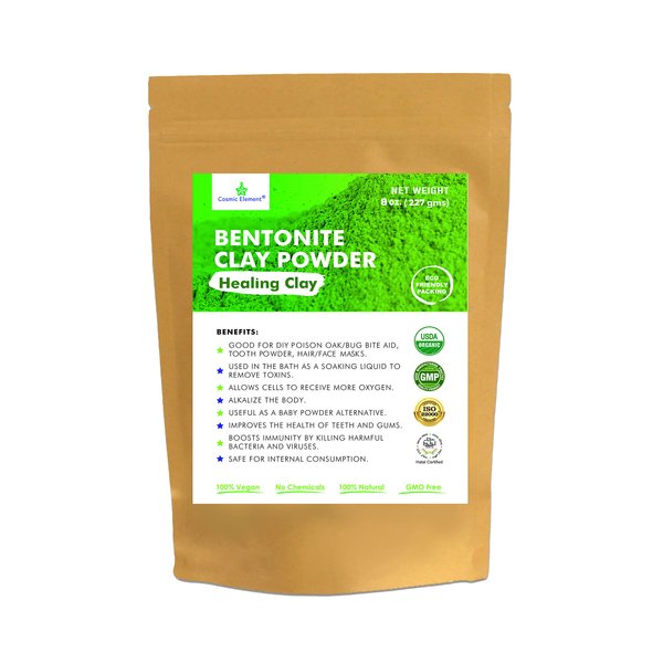 Cosmic Element Calcium Bentonite Clay Powder, Vegan Bentonite Clay, Healing Clay for Face Mask Skin Care Detox, Clay Mask for Blackheads and Pores, 8 ounce