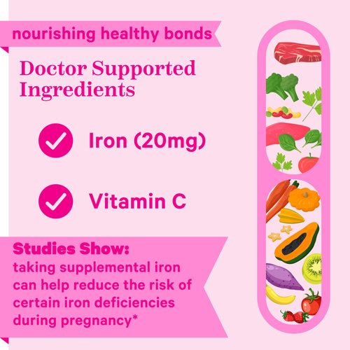 Pink Stork Prenatal Iron Supplement Gummies for Women - 20 mg Iron Gummy with Vitamin C - Grape Chewable for Iron Deficiency, Energy, & Blood Builder - 60 Gummy Chews