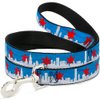 Dog Leash Chicago Skyline Flag Distressed Black White Red 6 Feet Long 1.0 Inch Wide