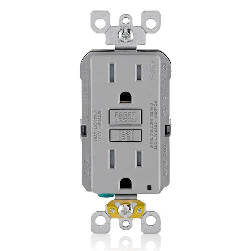 Leviton GFCI Outlet, 15 Amp, Self Test, Tamper-Resistant with LED Indicator Light, Protection from Electric Shock and Electrocution, GFTR1-GY, Gray