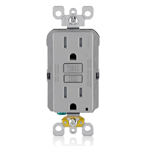 Leviton GFCI Outlet, 15 Amp, Self Test, Tamper-Resistant with LED Indicator Light, Protection from Electric Shock and Electrocution, GFTR1-GY, Gray