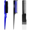 3 Pieces Pick Teasing Combs Hair Brush Set Includes Black Carbon Lift Teasing Combs with Metal Prong, Triple Pin Rat Tail Comb, Nylon Bristle Hair Comb Brush for Women (Black, Blue)