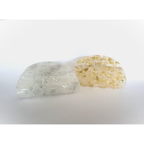 Generic Gold or silver flakes glitter frosted white hair claw clip (Primary color: Gold), 1 Count (Pack of 1)