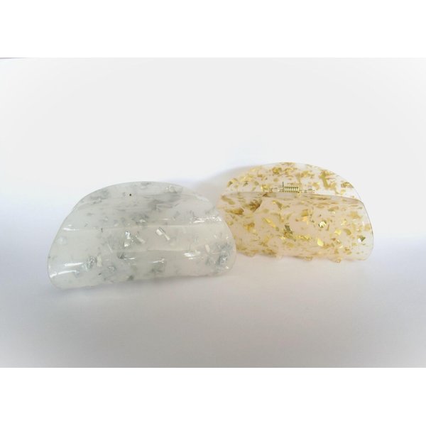 Generic Gold or silver flakes glitter frosted white hair claw clip (Primary color: Gold), 1 Count (Pack of 1)