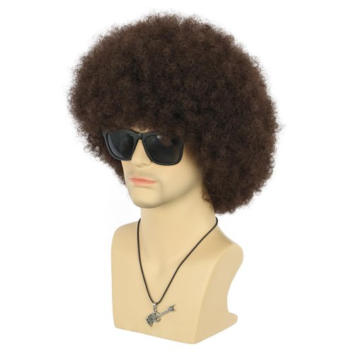 VGbeaty Afro Fluffy Wig for Men or Women Short Curly Dark Brown Rocker Wig California Halloween Hippie Party Cosplay Costume Wig (Dark Brown)