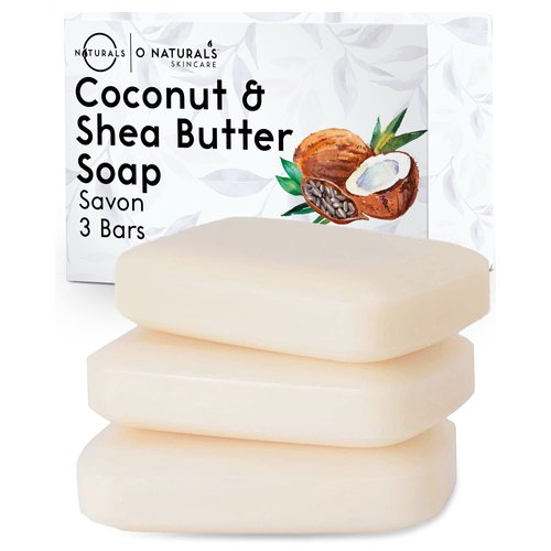 O NATURALS 3-Pack Organic Coconut & Shea Butter Soap Bar 4oz each Set - 100% Vegan Cold Process Bar Soap Scented Premium Essential Handmade Soap - Natural Soap for Men Women, Face, Body