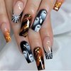 SINSEN Halloween Press on Nails Long Square Shape Halloween Fake Nails White Spider Web French False Nail Tips Halloween Ghost Nails Press ons Cute Holiday Manicure Decorations for Women 24Pcs