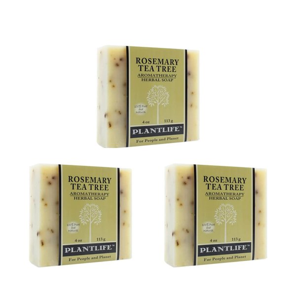 Plantlife Rosemary Tea Tree 3-Pack Bar Soap - Moisturizing and Soothing Soap for Your Skin - Hand Crafted Using Plant-Based Ingredients - Made in California 4oz Bar