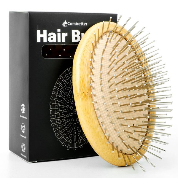 Metal Hair Brush for Hair Growth(No Handle Design) Combetter, Natural Wood Brush, Mini Hair Scalp Massager Metal Bristles Detangling Brush for Women, Men &Kids