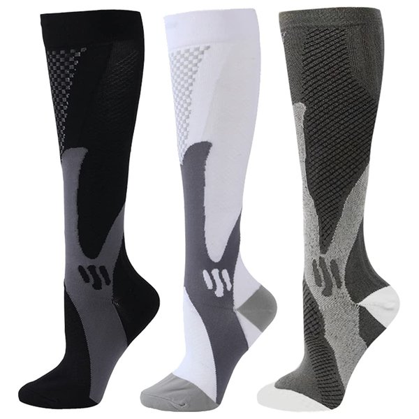 ZFiSt Plus Size Compression Socks Wide Calf for Women Men,3 Pair Medical Sport Compression Stocking Nurse Socks for Edema Travel(Black+Grey+white,4XL)