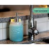 Mason Jar Kitchen Soap Dispenser & Sponge Holder - Sink Organizer - 14oz Kitchen Counter Liquid Soap Dispenser with Stainless Steel Pump, Blue Ceramic Soap Holder w/Free Sponge