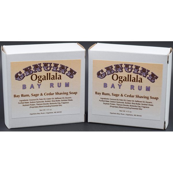 Two (2) Genuine Ogallala Bay Rum, Bay Rum & Sage and Cedar Shaving Soap - Each Puck 4.5 oz