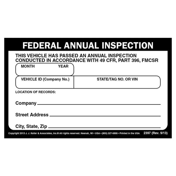 J. J. Keller 50-Pack, Federal Annual Inspection Label, Vinyl Annual Vehicle Inspection Label, DOT Compliant