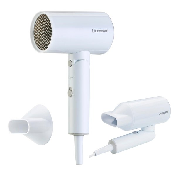 Licoseam Portable Hair Dryer, Foldable Small Hair Dryer with Lightweight Design, 1600W Small Hair Blow Dryer, Fast Drying Travel Hair Dryer, White