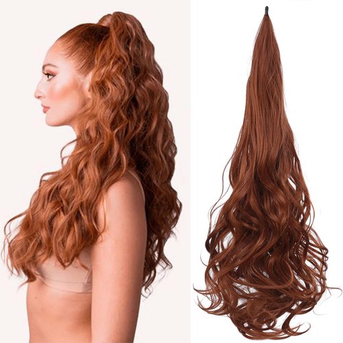 Ponytail Extension 30 Inch Flexible Wrap OTO BELLA Around Ponytail Hair Extensions 120g Long Curly Synthetic Ponytail Wavy Pretty Hair Ponytails Hairpieces For Women Daily Use (350#)