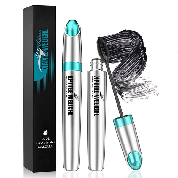 Fiber Mascara, Mascara Black,4D Silk Fiber Mascara, Natural Waterproof Smudge-proof Mascara Black Mascara Thickening Lengthening,Exquisitely Full,Eyelash Primer Brush