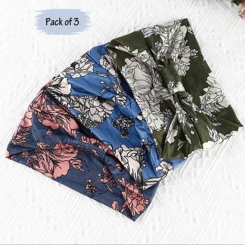 GORTIN Boho Leopard Knoted Turban Headband Stretch Twist Head Wraps Stripe Cloth Head Bands for Women and Girls 3 Pcs (Casual)