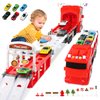 ITEFDTUTNE Carrier Truck Race Car Track Set for Toddlers Toys, 4 FT Race Track and 6 Die-Cast Toy Cars, Truck Toy with Lights & Sounds Xmas Gifts for 3 4 5 6 7 8 Years Old Kids Boys Girls (Red)